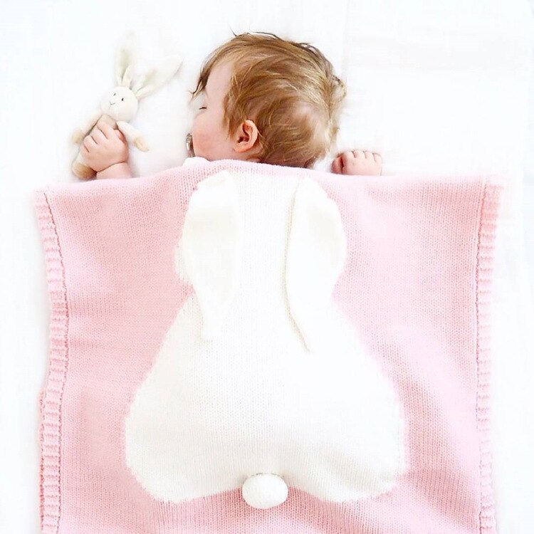 Mantas de bebé, manta de conejito de punto para recién nacido, de conejo, accesorios para ropa de cama para niños, accesorios para fotos de niñas, Toalla de baño de 105*75 cm: Rosa