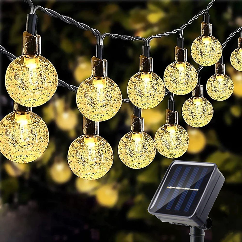 Solar Crystal Globe LED String Lights LED 8 Lighting Modes IP65 Fairy Light Christmas Garland For Garden Party Decor 1pc