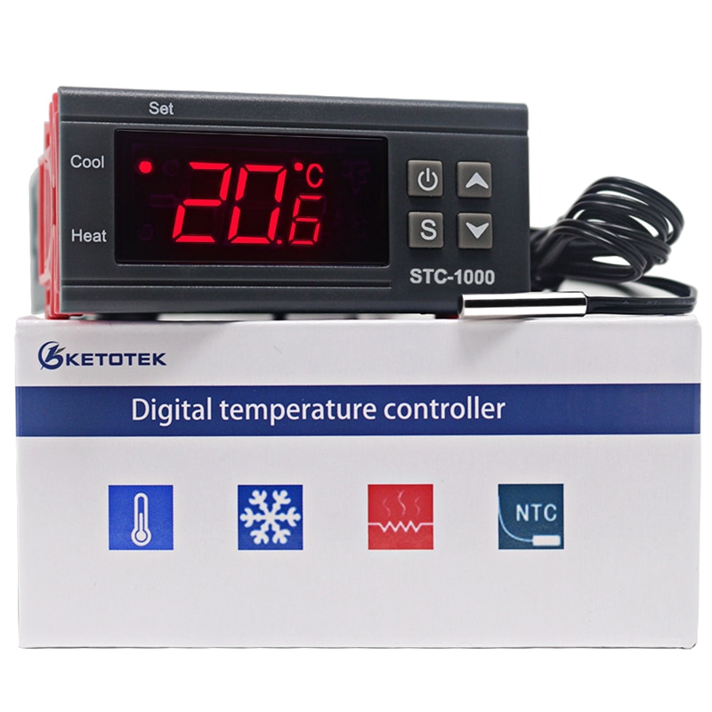 STC 1000 Digital Temperature Controller Two Relay Output LED Thermostat Incubator 110V 220V 10A with Heater and Cooler