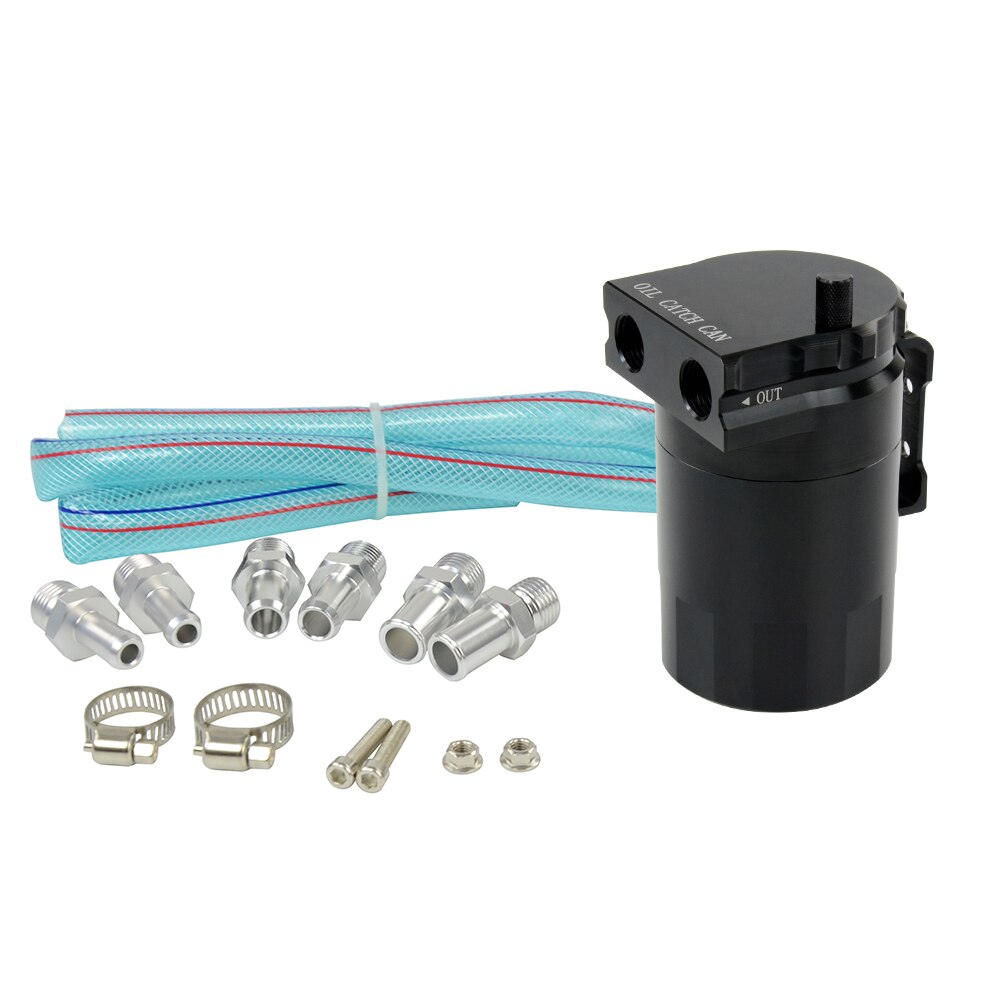 Universal Aluminum Oil Catch Can Reservoir Tank 400ml + Breather Filter WLR-TK63: Black