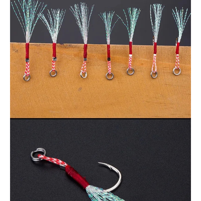 10 stks/partij Langzaam Jigging Vissen Cast Jigs Assist Haak Prikkeldraad Enkele Jig Haken Draad Veer Pesca Koolstofstaal Vissen Lokken