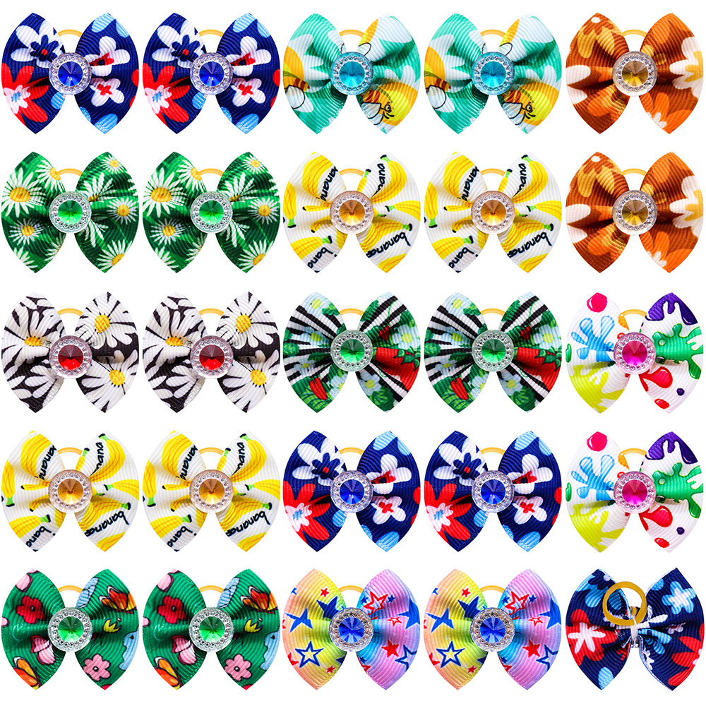 20 pièces été chien cheveux arcs chien arcs avec diamant coloré toilettage élastique pour petit chien animal de compagnie filles toilettage cheveux accessoires: S / green
