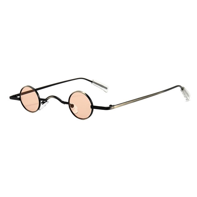 Retro Mini Sunglasses Round Men Metal Frame Gold Black Red Small Round Framed Sun Glasses: Pink