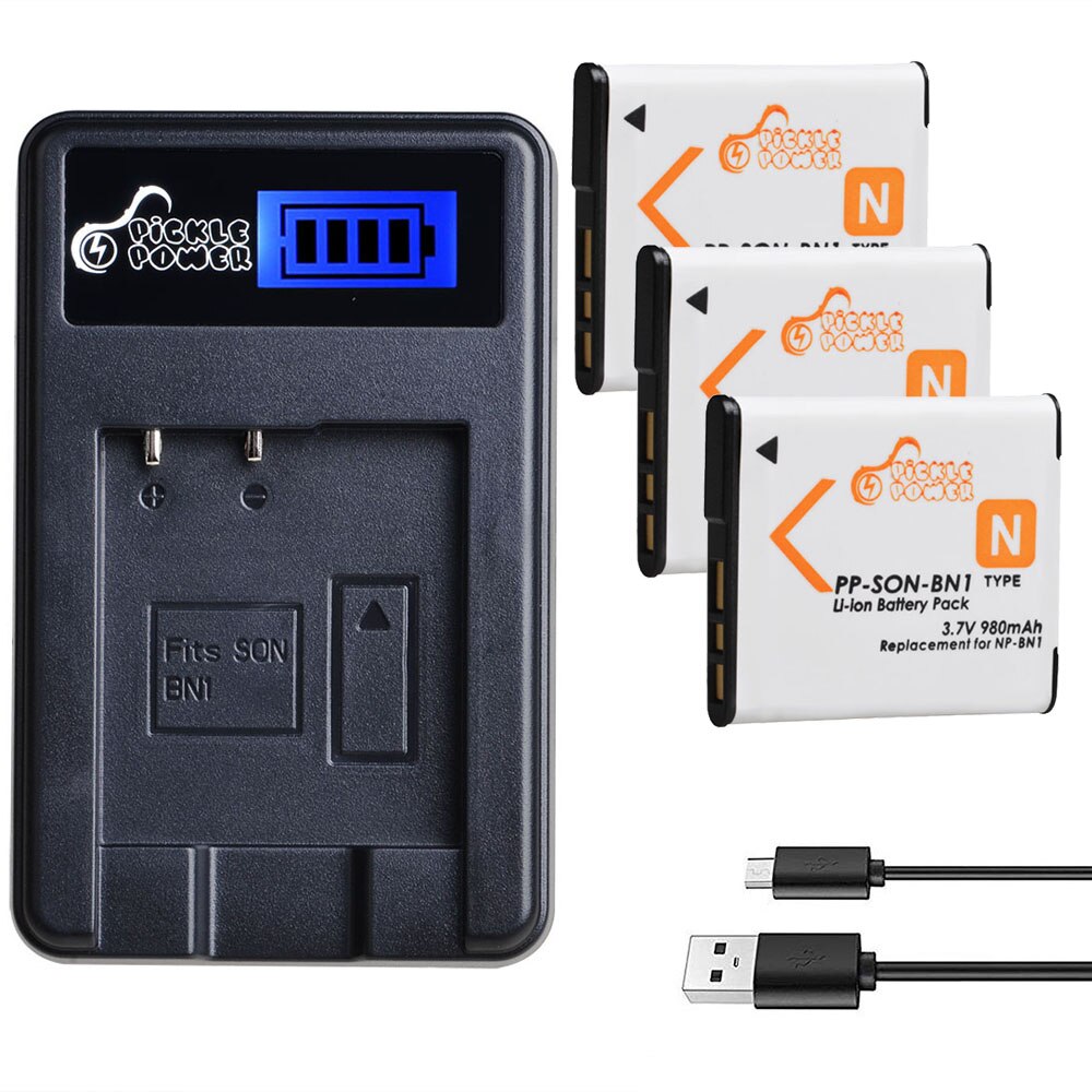 Np -bn1 np bn1 npbn 1 kamera batteri og lcd usb lader for sony  tx9 t99 wx5 wx100 tx7 tx5 wx5c w390 w380 w350 w620 w630 w670 tx100: Lader og 3 batterier