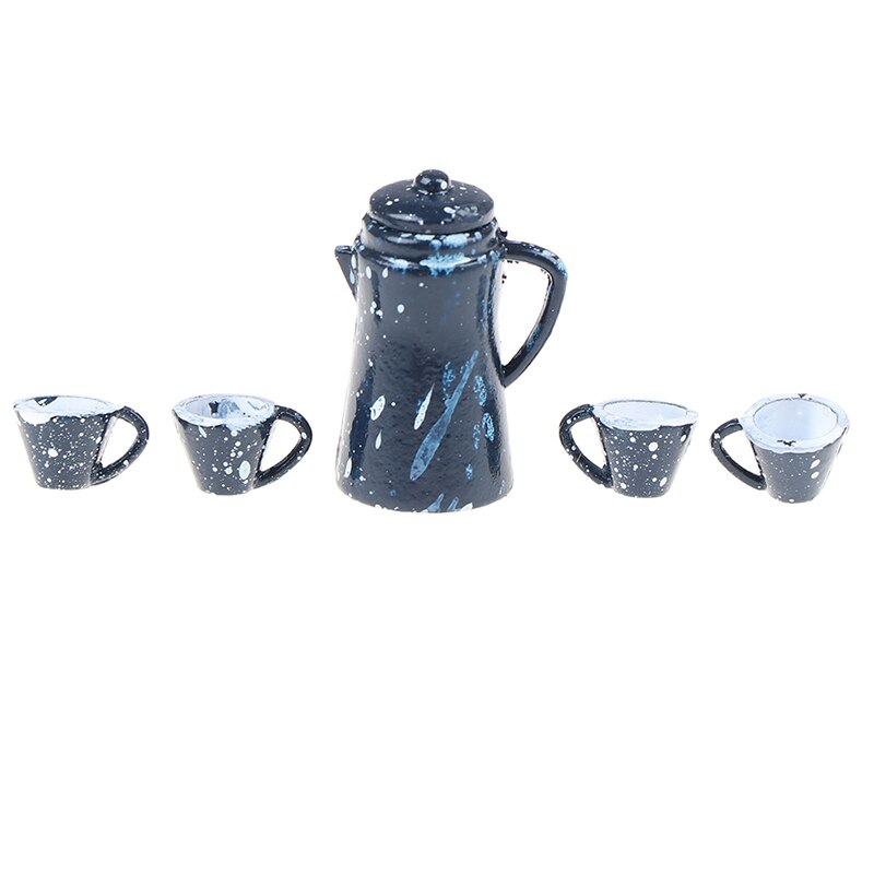 5Pcs 1/12 dollhouse miniature dining ware porcelain tea set dish cup set toy: Blue