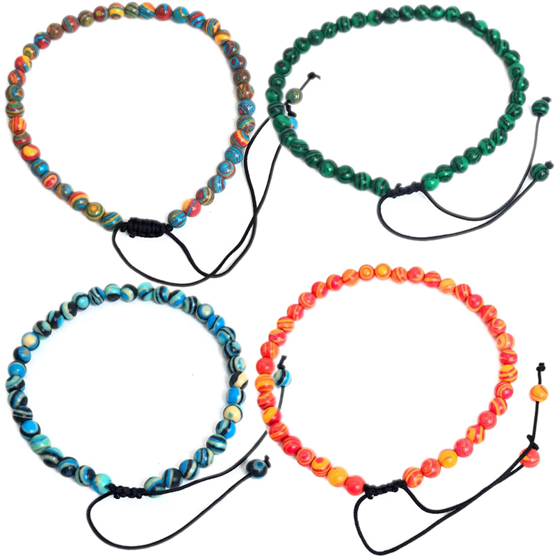 4mm Stone Beads Adjustable Bracelet For Men Shell turquoise malachite Chalcedony Onyx Woven Bracelets Women Yoga Jewelry