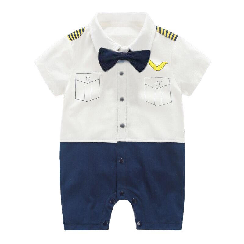 Baby Rompers Gentleman Short Sleeve Baby Boys Rompers with Bowknot Jumpsuit Newborn Clothes: C / 12M