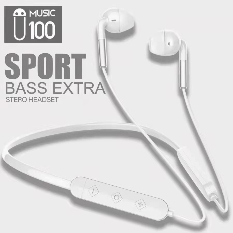 Neckband Wireless Earphone Bluetooth Music Sport Game Stereo Headset Noise Canceling HIFI In-Ear Earphone With Mic For Phone: White
