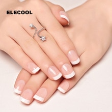 ELECOOL 24 Pcs Natuurlijke Korte Kunstnagels Acryl Ronde Korte franse nail art tips Met 2g Lijm Nail Art decoratie