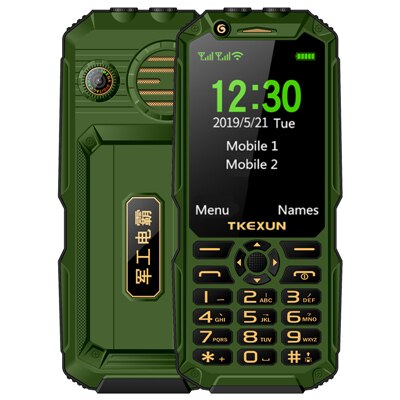 WCDMA 3G del telefono mobile 3.0 "touch screen Accumulatori e caricabatterie di riserva Wifi Push-button Dual SIM Dual Torcia Elettrica altoparlante cellulare russo chiave: standard / green