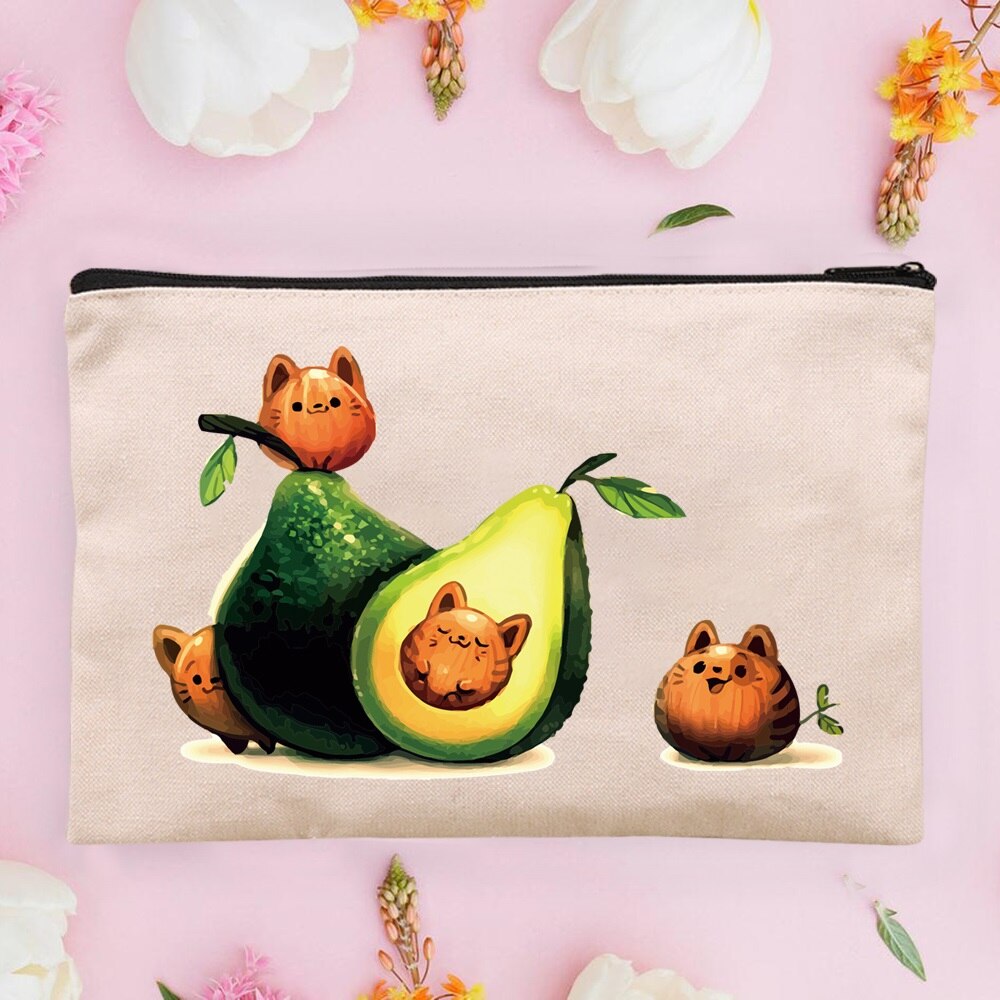 Women&#39;s Cosmetic Cases Avocado Pattern Lipstick Bag Zipper Cover Beautician Toiletry Makeup Pouch Coin Purse Pencil Case: 4Avocado009