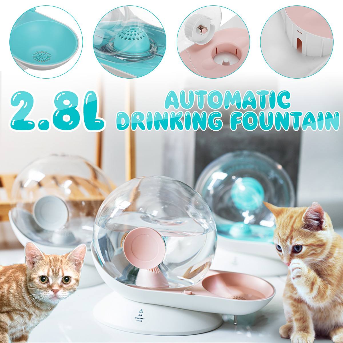 2.8L automatique chat distributeur d'eau escargots forme grand bol à boire chat de compagnie gamelle pour chien silencieux bulle chats chiens alimentation bols