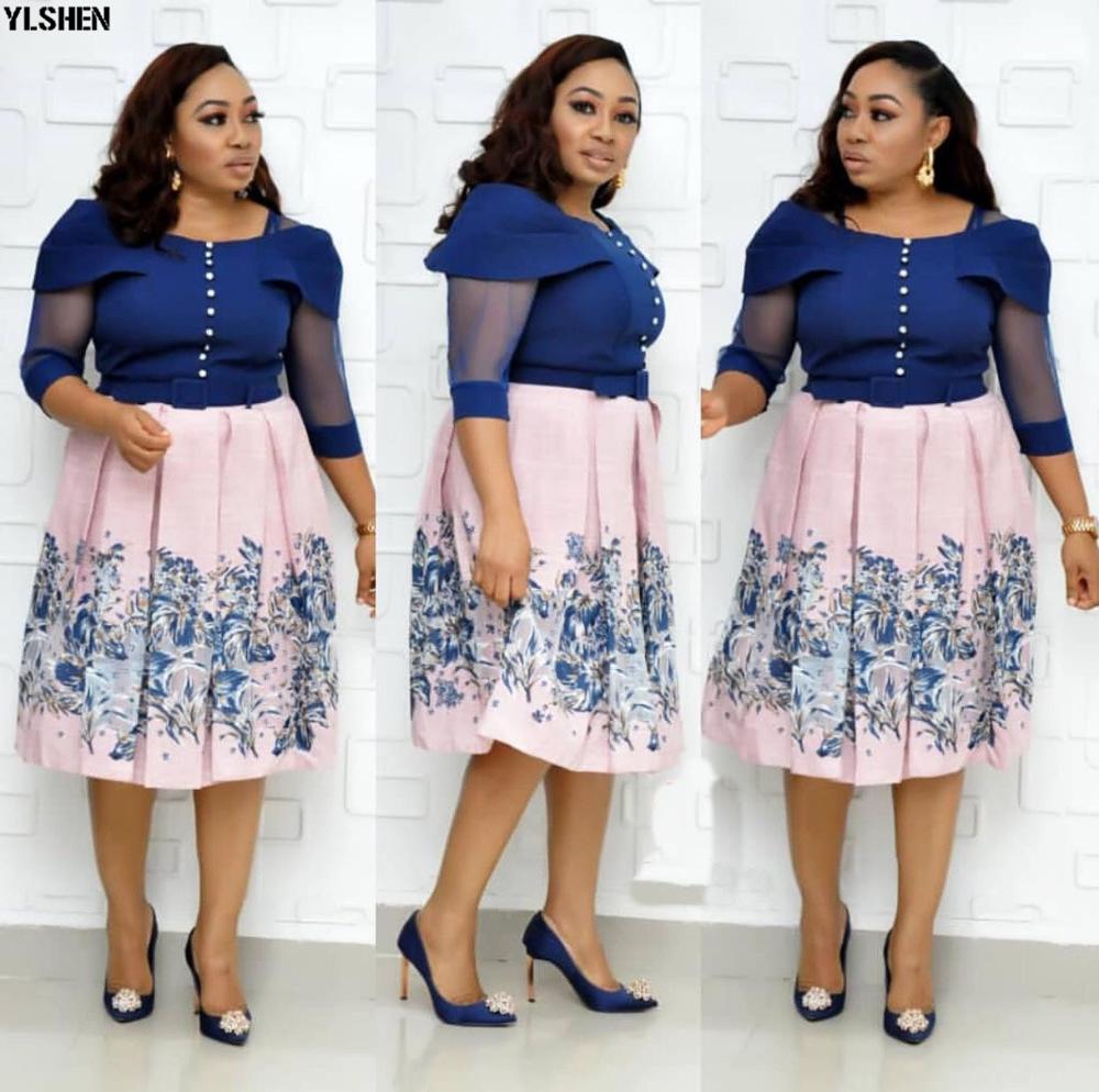 Mode Print Afrikaanse Jurken Voor Vrouwen Dashiki Herfst Stijl Ankara Kleding Afrika Jurk Dames Robe Africaine Femme: Navy blue / XXXL