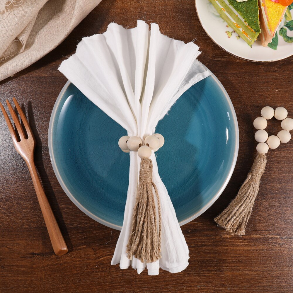 Lioobo 4Pcs Kralen Servetringen Rustieke Boerderij Houten Kraal Servetringen Thuis Bruiloft Tafel Decor