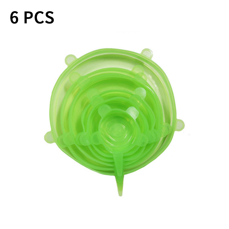 6 Stks/set Silicone Voedsel Cover Herbruikbare Stretch Vacuüm Seal Wrap Wrap Keuken Organisatie Pot Schotel Verse Houden Verzegelde Deksels: green