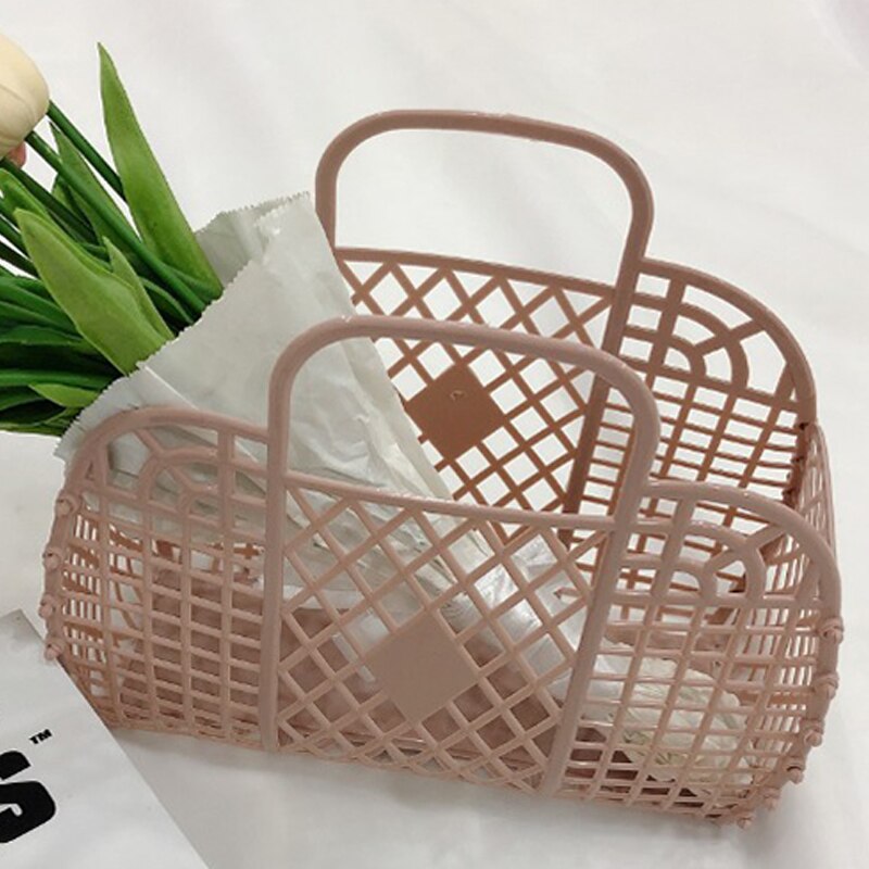 Spring and Summer Hollow Jelly Basket Beach Vacation Large-capacity vacation bag female: brownish pink