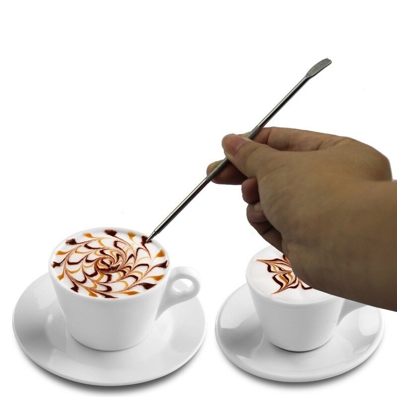 1 pc kunst kaffepen smuk espresso kaffe te kunst mønster mixer cafe latte pen hjem køkken bar kaffeværktøj