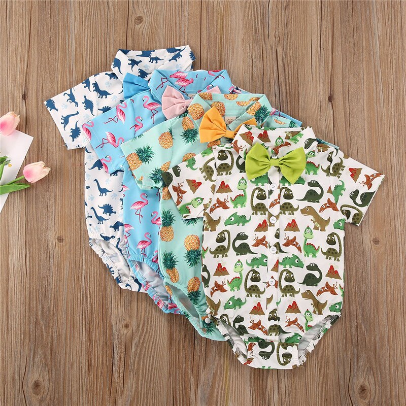 Zomer Gentleman Kinderen Jongens Body Boog Korte Mouw Print Jumpsuits 0-18M