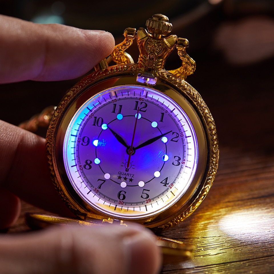 Vintage led urtavla kvarts fickur snidad ångtåg steampunk järnvägsgravyr retro kedja halsband hängande klocka