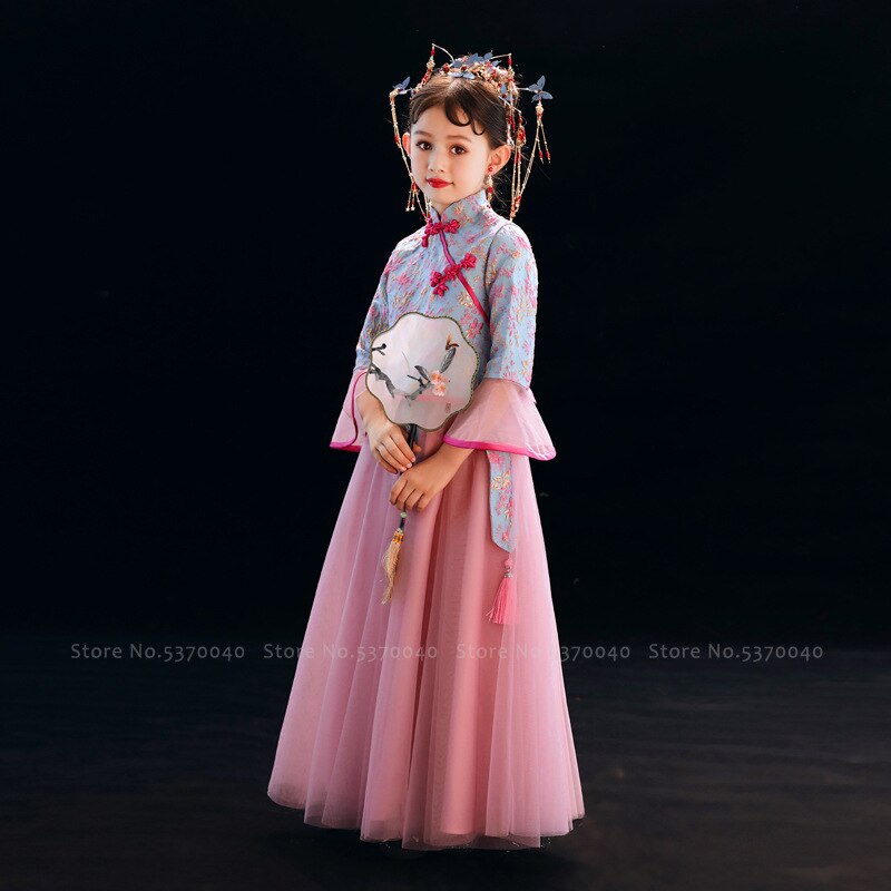 Kids Princess Cheongsam Formal Dress Girl Chinese Traditional Tang Suit Hanfu Children Festival Party Performance Qipao Costumes