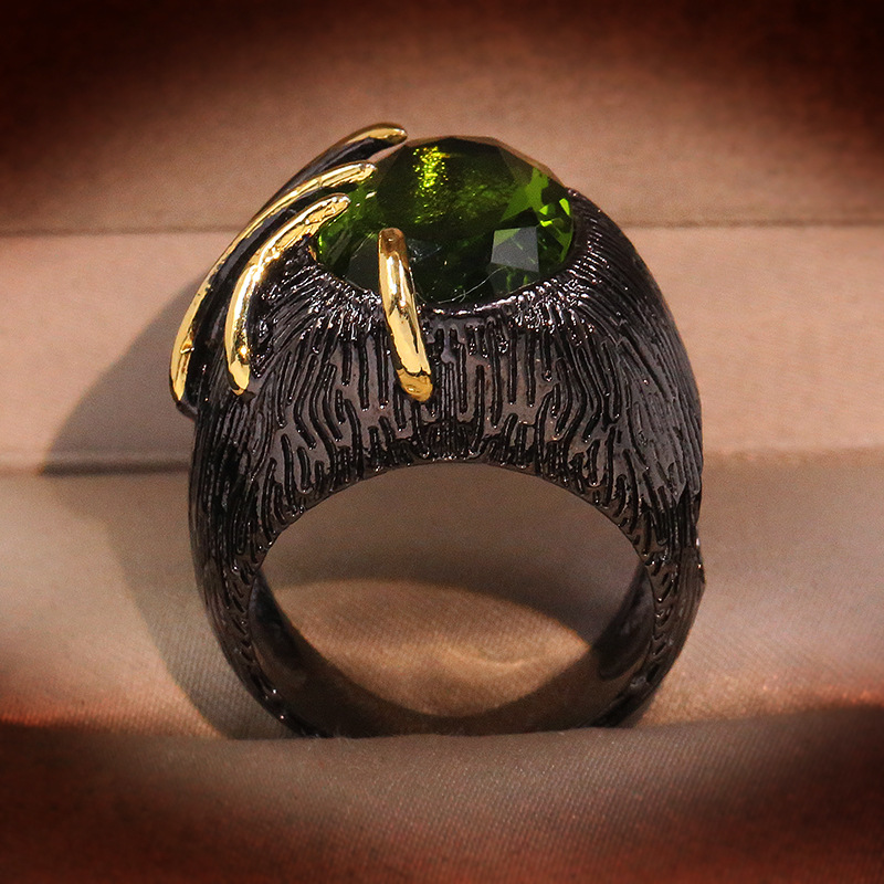 Kvinders vintage sort guld vielsesringe store ovale grønne zirkon krystal wolfram ring forlovelsesfest bohemen ringe smykker