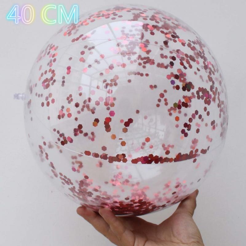 Summer Party Swimming Beach Ball Transparent Flash PVC Inflatable Color Sequins Feather Family Interaction Ball: 05 40cm