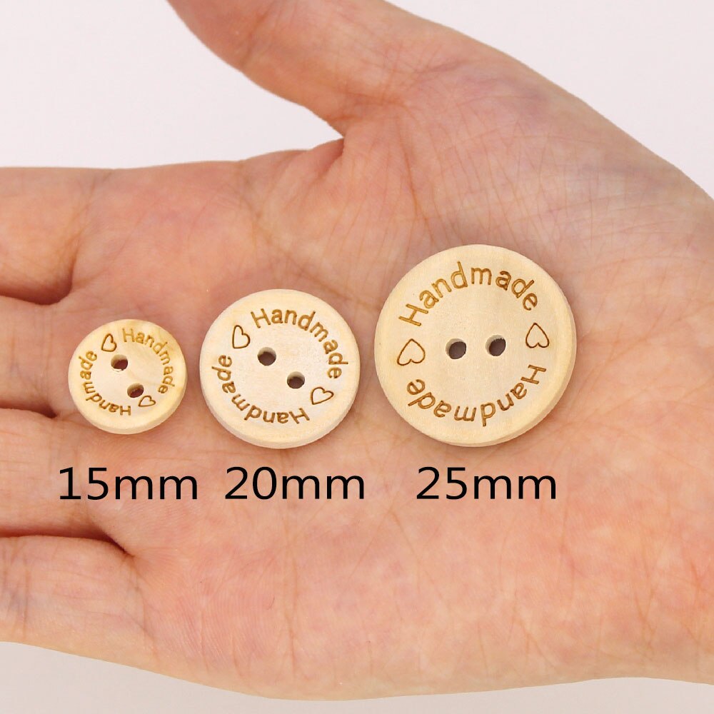50 stk. runde træknapper, naturlig farve, håndlavet knap, 2 huller, baby syspænde, 15mm 20mm, 25mm knapper til tøjhåndværk