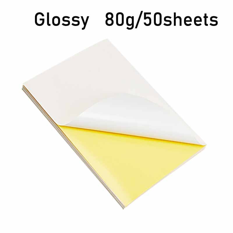 50 sheets of A4 printing paper, high-viscosity self-adhesive kraft paper, white blank inkjet printing label sticker, matte gloss: Glossy  50sheetsA4