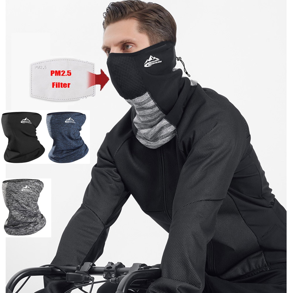Unisex Winter Cycling Face Scarf With PM2.5 Filter Neck Warmer Outdoor Running Fleece Bicycle Bandana Sport Windproof Headwear