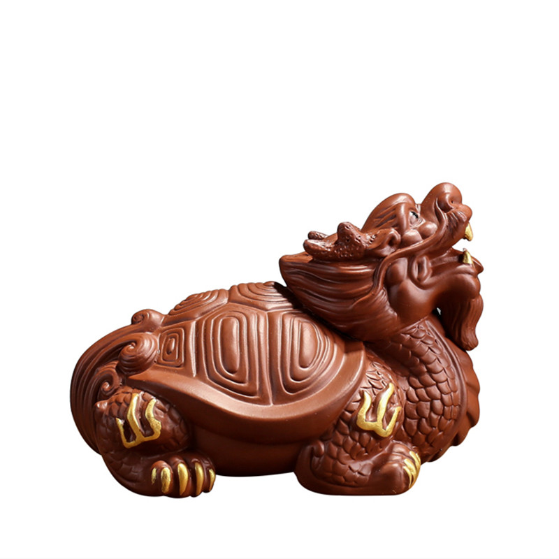 Statue de tortue et Dragon en argile violette, ornements créatifs pour le thé, Sculpture faite à la main, artisanat décoratif pour la maison