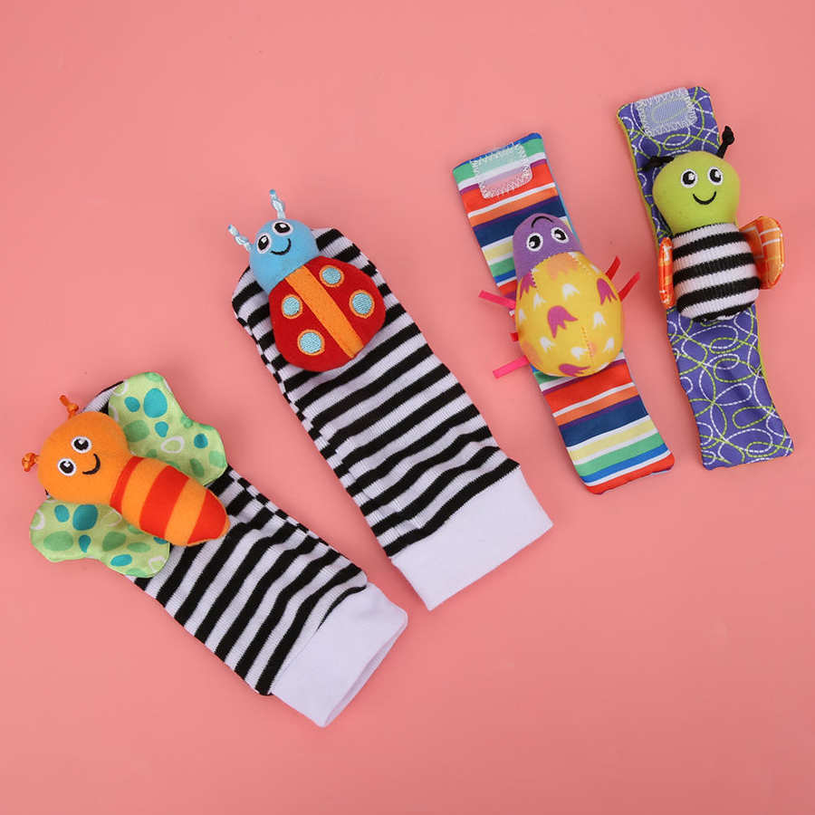 4 Stuks Baby Sokken Speelgoed Schattige Dieren Zachte Sok Opknoping Speelgoed Baby Baby Pols Rammelaars En Foot Finders Perfect voor 0-2 Maanden