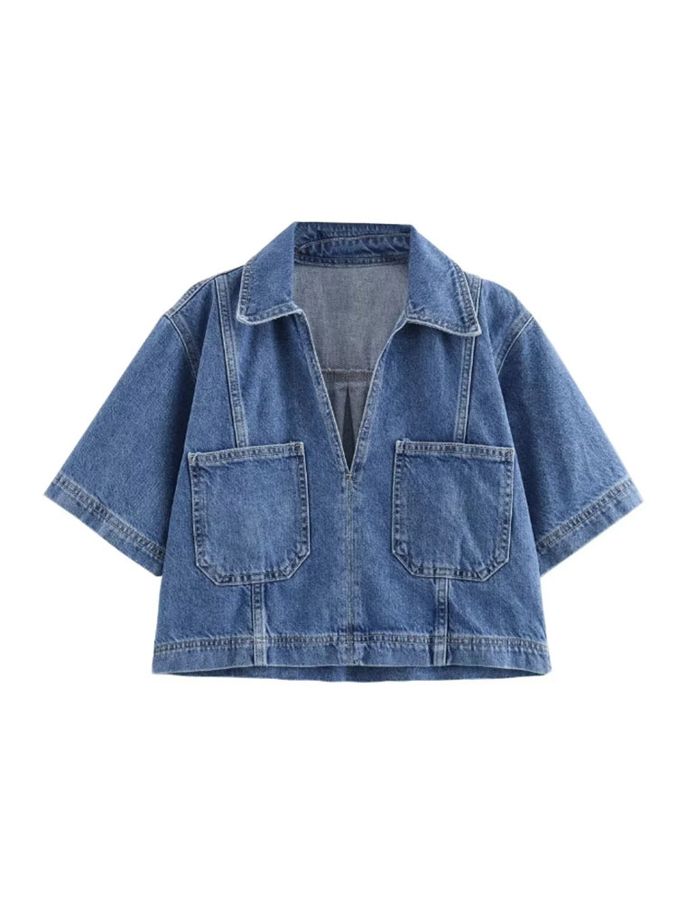 Sommer denim todelt sæt korte ærmer lommer dame top mini nederdel shorts afslappet dame 2 sæt  y2k
