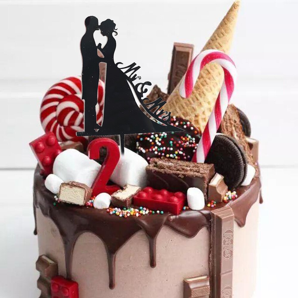 6 sztuk/partia akrylowe patelnia i pani ciasto cylinder ślub impreza kieszonkowe dzieci złoty czarny patelnia i pani ciasto dekoracje panny młodej i pana młodego dekory