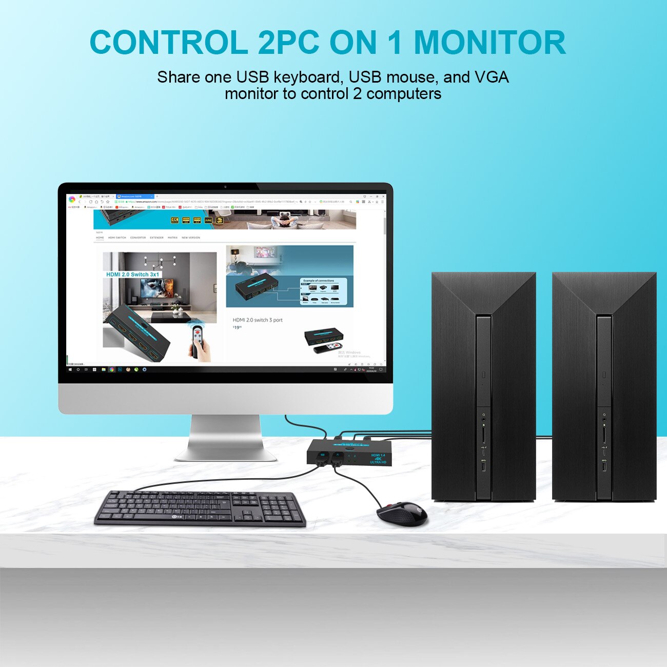 4K Hdmi Kvm Switch Usb Kvm Switch Splitter 2 In 1 Out Box Video Display Voor 2 Pc Delen toetsenbord Muis Printer Play En Plug