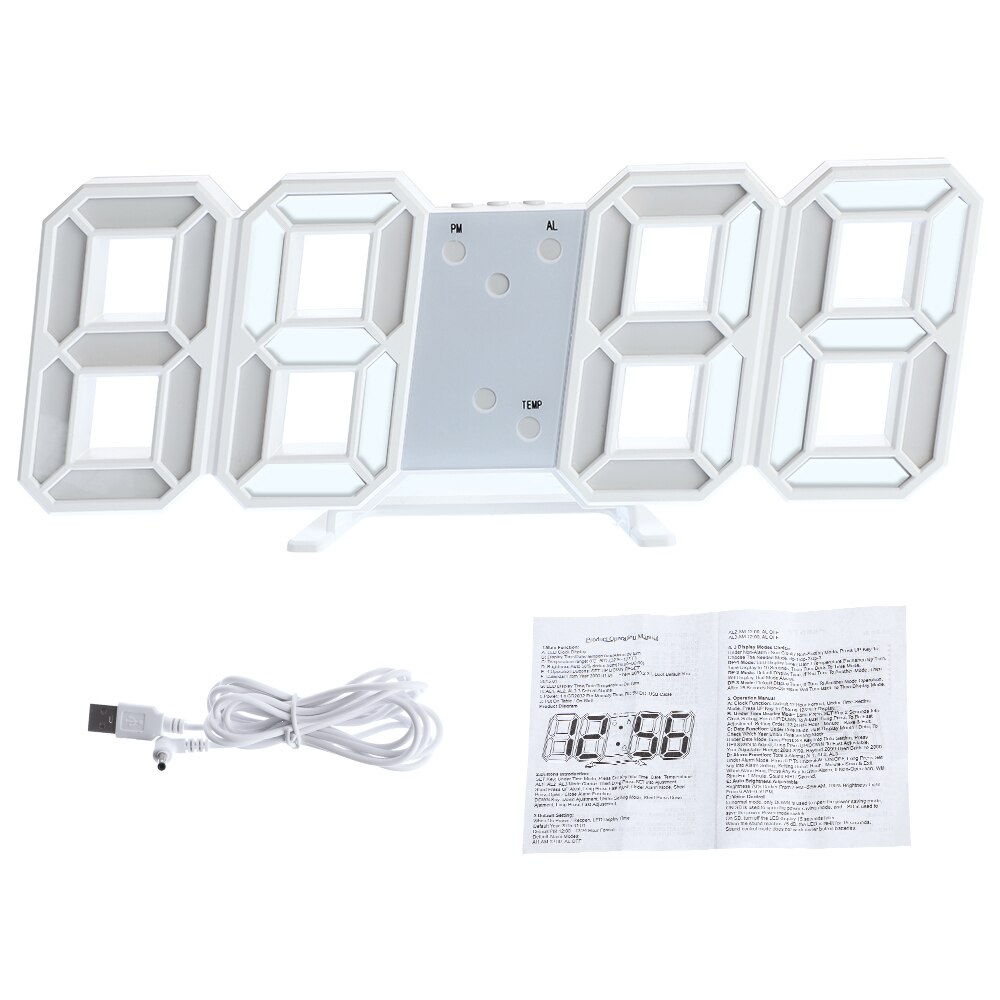 Spiegel Wecker LED Digital Anzeige Elektronische Zeit Temperatur Kalender Tisch Wecker USB Ladung Schüler Schreibtisch Uhren: A 21.5X4.5X9.8cm