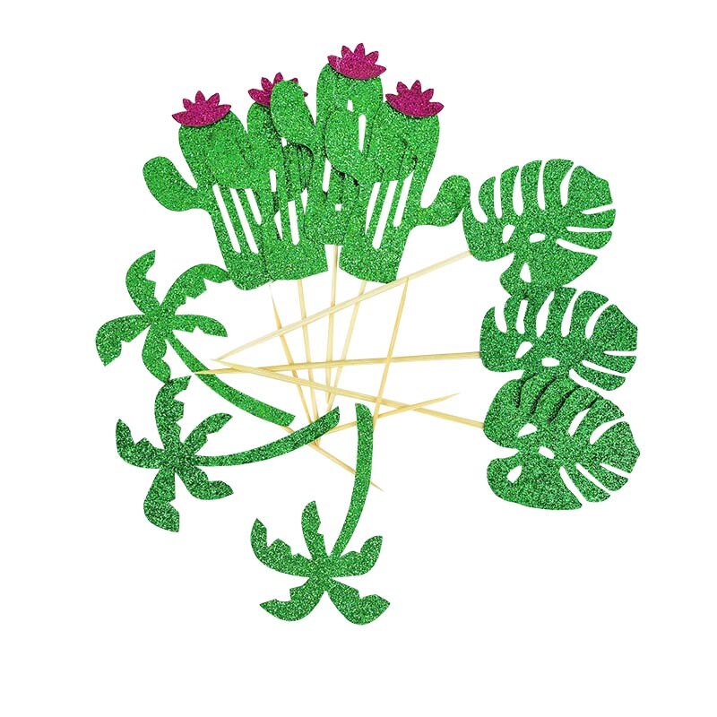 10pcs Glitter Paper Cake Topper Coconut Flamingo Cactus Flowers Leaf Cupcake Toppers Baking Decor Birthday Hawaii Party Supplies