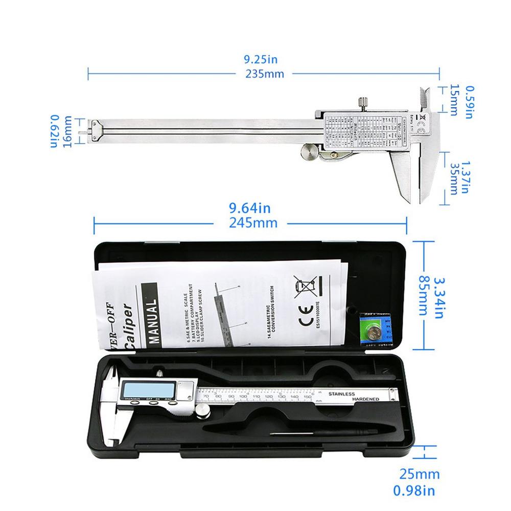 6 "150 mm Measuring Instrument Vernier Caliper Stainless Steel Digital Vernier Caliper High Precision Vernier Caliper