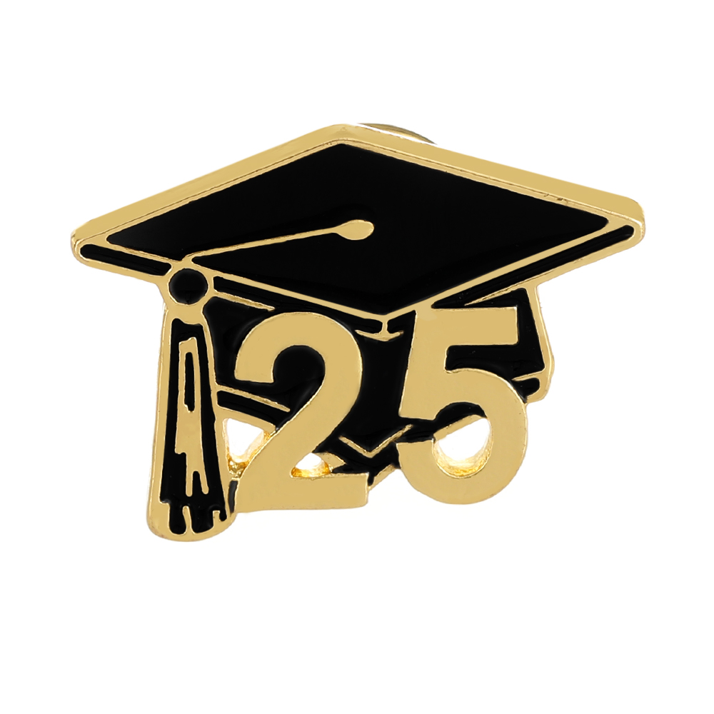 2025 Graduation Seizoen Emaille Broches Doctoraal Hoed Diploma Klasse Van 25 Pins Voor Student: Imitation Rhodium Plated
