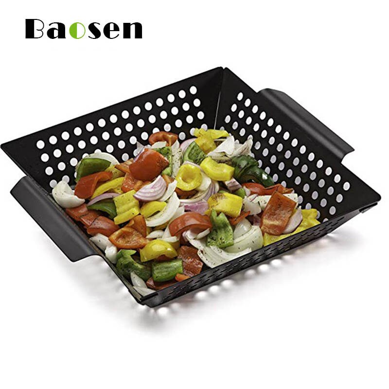 Non-stick Square Grill Pan Outdoor Stainless Steel Barbecue Grill Plate Vegetable Barbecue Basket Tray BBQ Tools Kitchen Gadgets