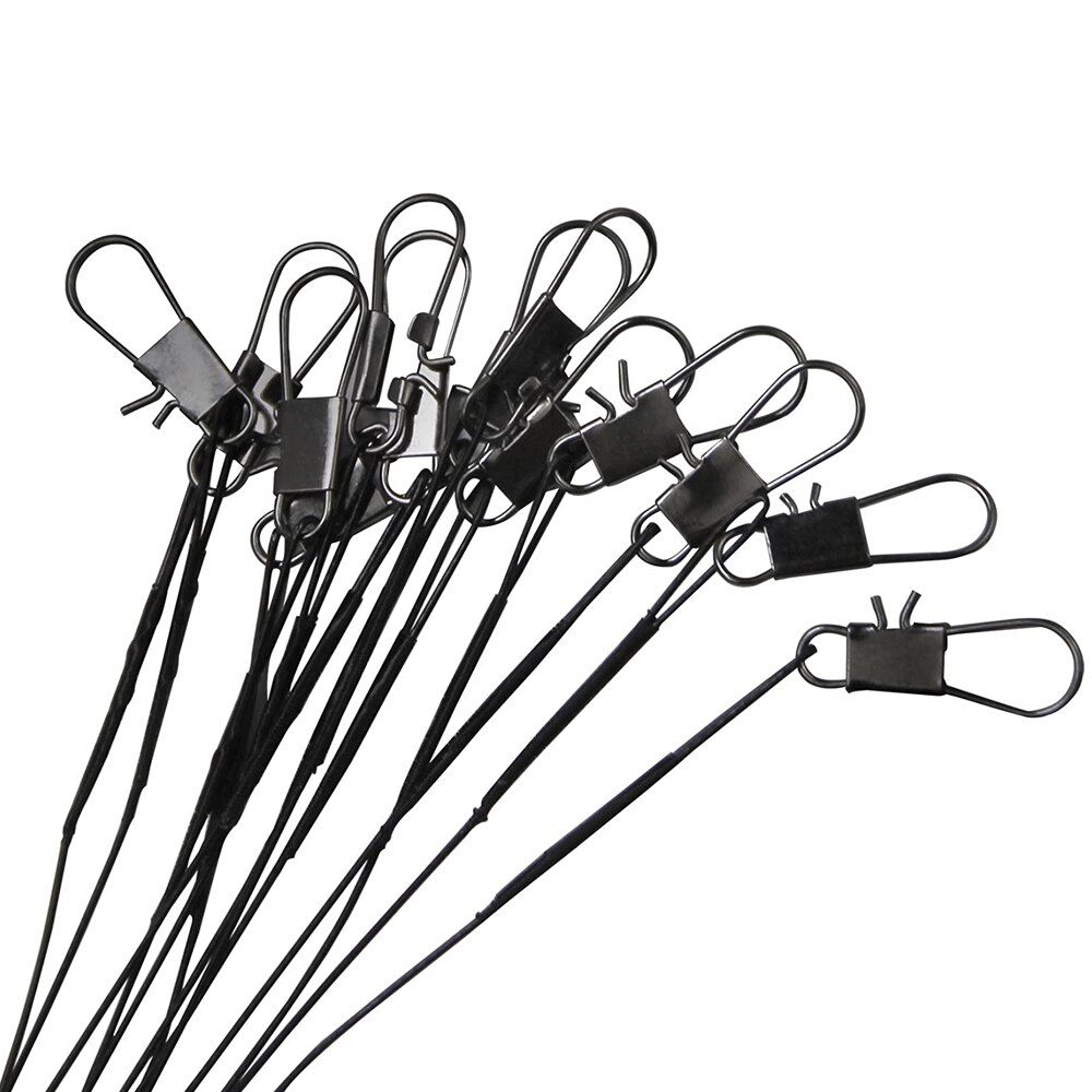 Fil de pêche en acier noir de 30cm, 100 pièces, avec baril pivotant, boutons de sécurité, leurres pivotants, matériel, accessoires
