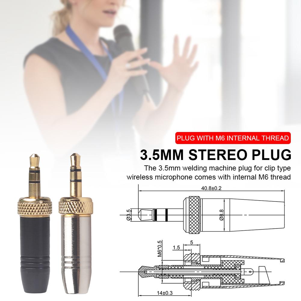Stereo Soldeer Plug Alle-Metalen Vrouwelijke 3.5 Mm Stereo Plug Met Interne M6 Draad Voor Draadloze Microfoon