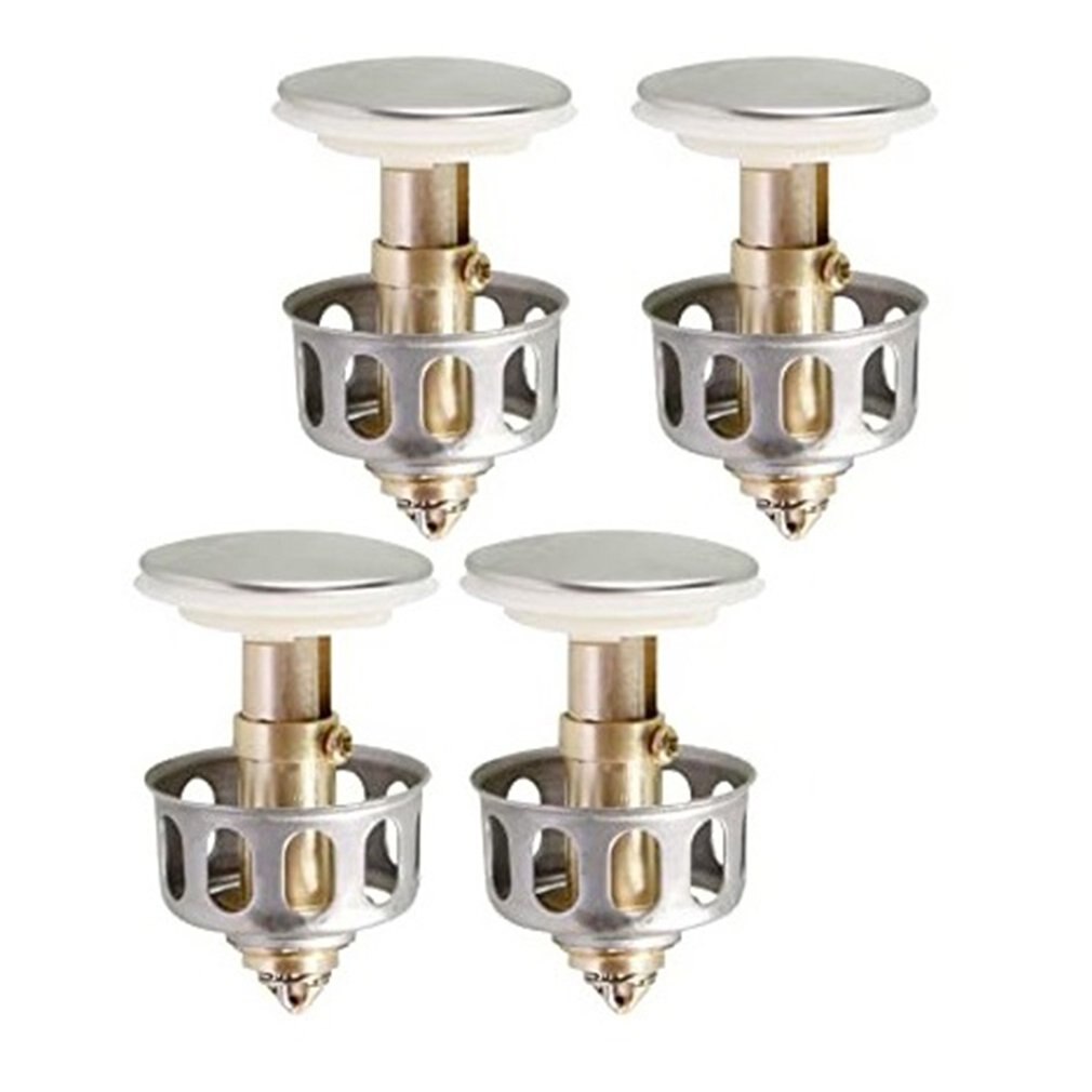 Universal Wash Basin Bounce Drain Filter Built-in Anti-Clogging Strainer Pop Up Bathroom Sink Drain Plug With Basket Filter: 4pcs