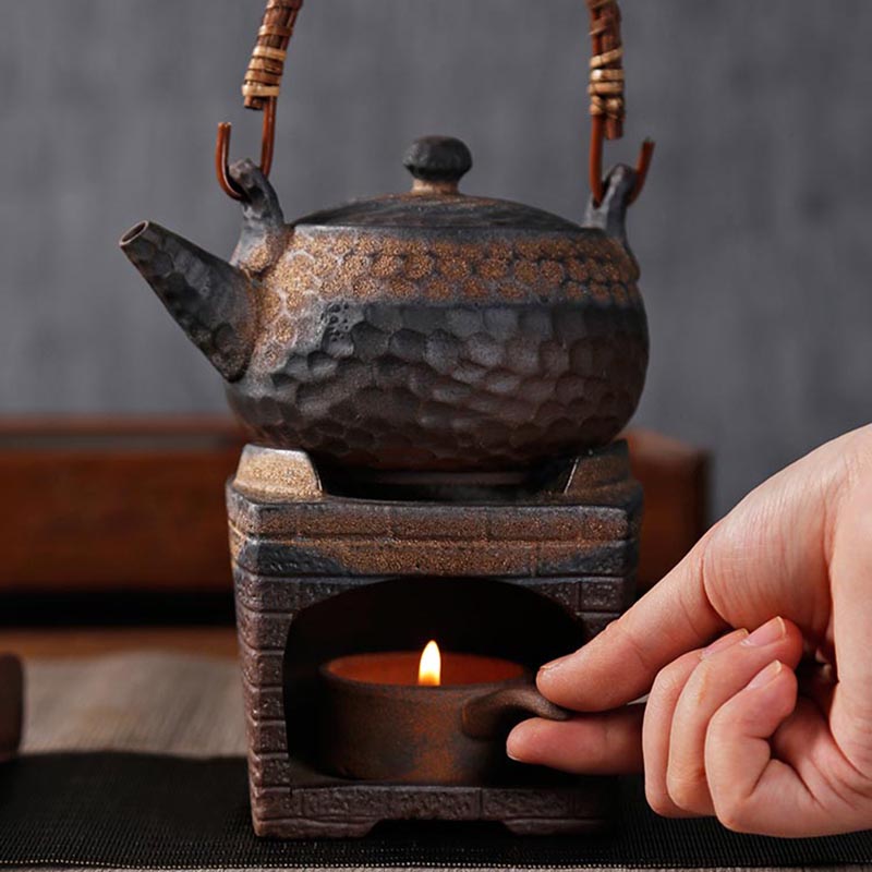Japońnarty czarny Zen gruba ceramika czajniczek cieplej podstawa klasyczny ceramiczny świecznik kawy podgrzewacz robić mleka akcesoria robić ceremonii parzenia herbaty