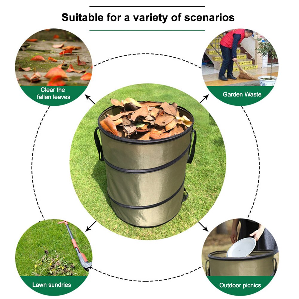 Bolsa de jardinería Oxford, cubo de basura de tela impermeable para el hogar con asas para exteriores, contenedor plegable de 10 galones