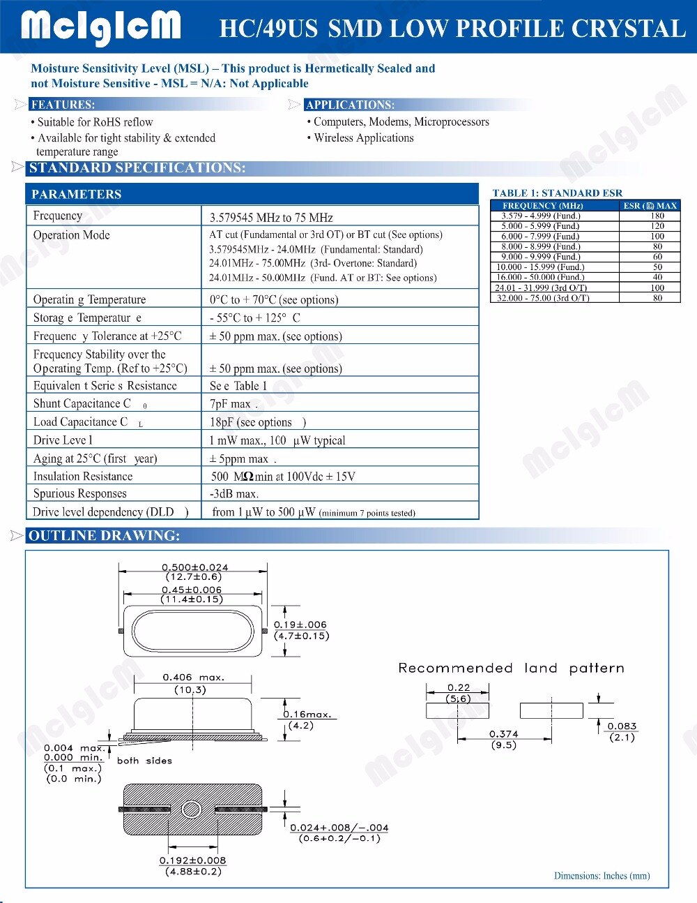 20 piezas smd hc-49s 8MHz 8.000mhz 20ppm 20pF de cuarzo resonador de cristal