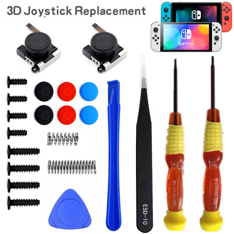 21 In 1 3D Vervanging Joystick Analoge Thumb Stick Reparatie Kit Tri-Wing Kruis Schroevendraaier Pry Tool Voor Nintendo schakelaar Controller: YELLOW