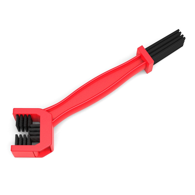 Kit de cepillo de limpieza para cadena de motocicleta, herramientas de limpieza para mantenimiento de engranajes, juego de depurador, cuidado de bicicleta, estable, duradero, doble extremo: Rojo