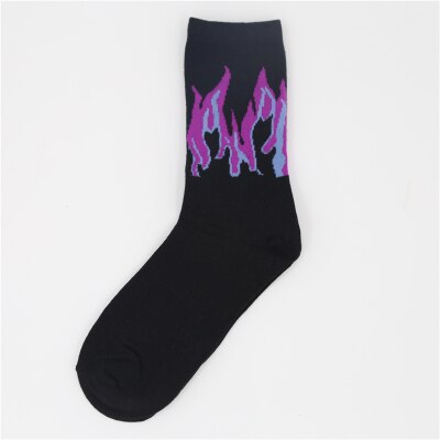 Calcetines con de llamas quemadas para chico, medias con de , ideal para adolescentes, estudiantes, monopatín: Black Purple