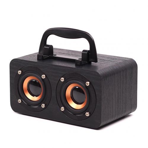 Retro Wooden Wireless Desktop Bluetooth Speaker Phone Holder USB Rechargeable Portable Convenient Durable Stereo Bass Player: black