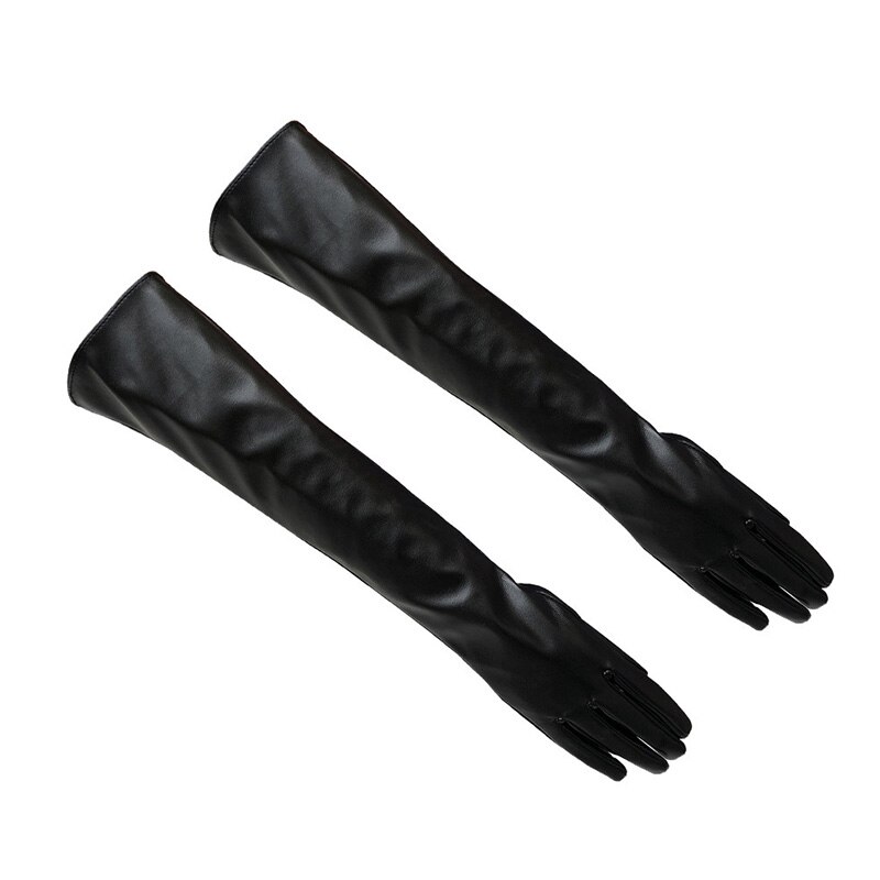 Moda donna guanti lunghi in ecopelle PU dita piene inverno donna guanti a gomito caldi tutto'aperto guanti lunghi neri rossi guanti